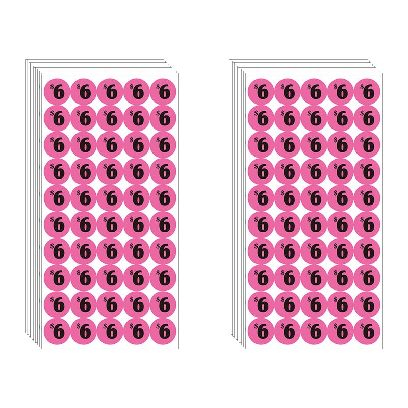 DUGUTUL 1000 pcs $6 Color-Coded Price Stickers for Garage Sale and Flea Market, 3/4"" Diameter - Bold Fonts, Clear Visibility, High Visibility, Easy Organization - Image 1
